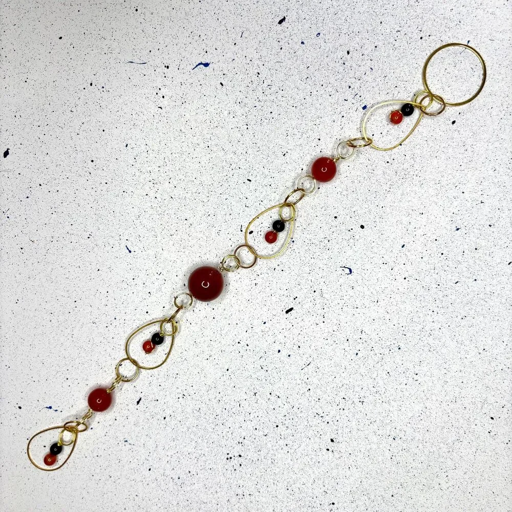 Carnelian Black Tourmaline Gemstone Hanging | Round Bead | Vitality Protection